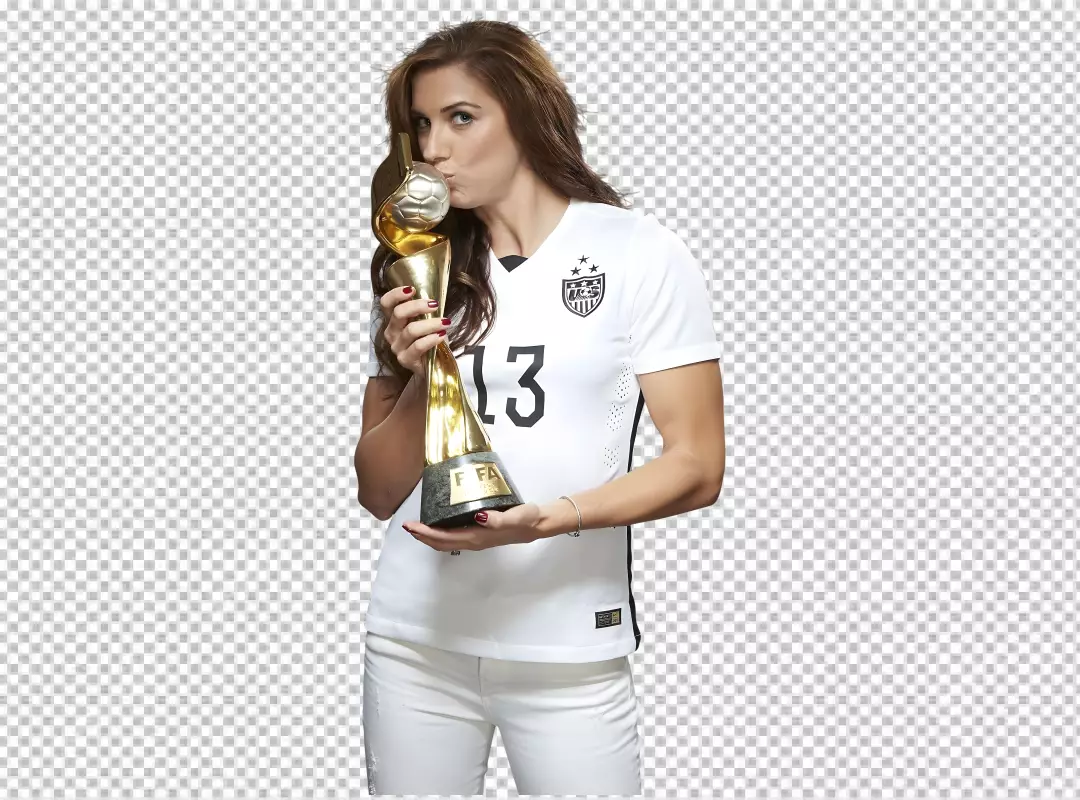 Free Premium PNG USA Women Football Player Alex Morgan kissing fifa Trophy