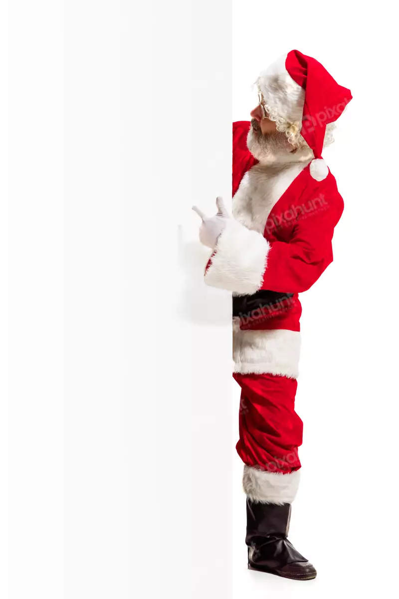 Free Premium Stock Photos Sandman surprised Evaryone |  Happy surprised santa claus pointing on blank