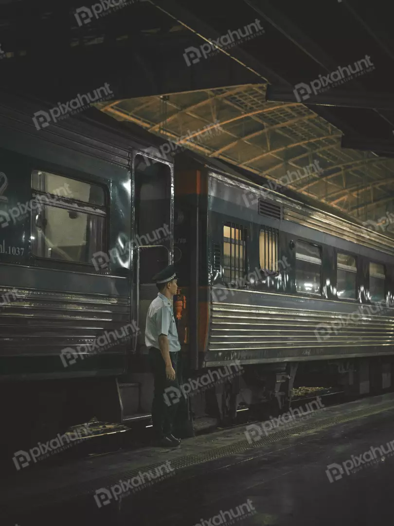 Free Premium Stock Photos Train Personnel Standing Beside Train