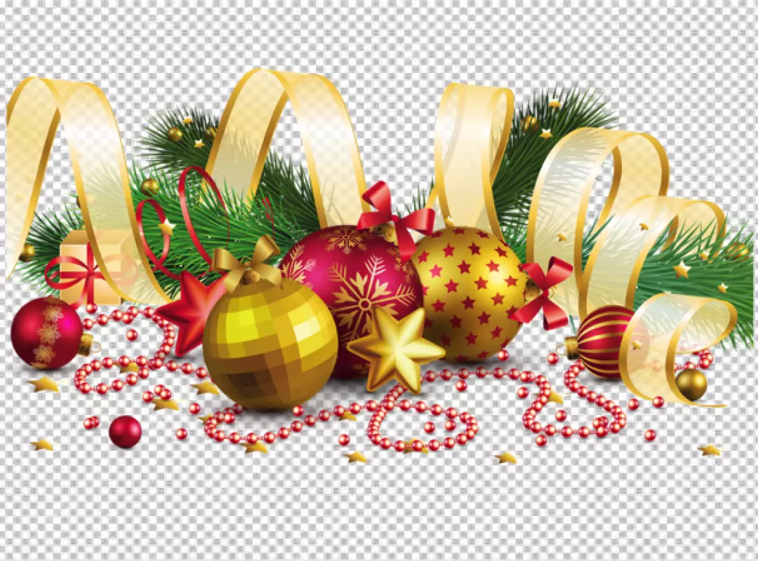 Free Premium PNG Three gold and red Christmas ornaments PNG BG