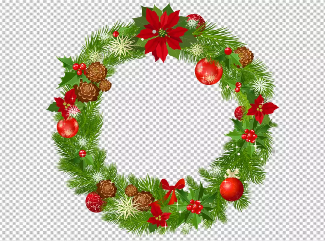 Free Premium PNG Beautifully crafted Christmas wreath with red bows and green pine needles adorned with red and gold ornaments and topped with a large red bow