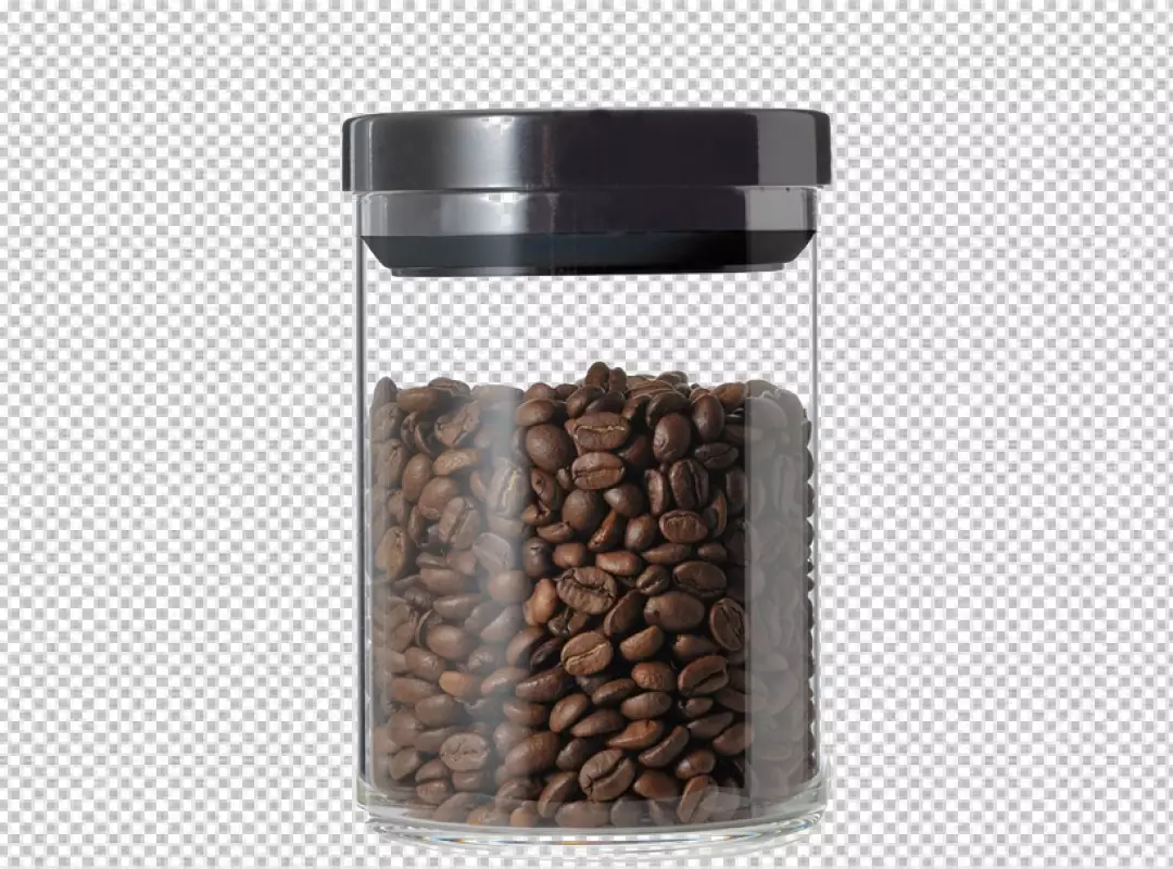 Free Premium PNG with coffee beans and a glass jar with a few coffee beans