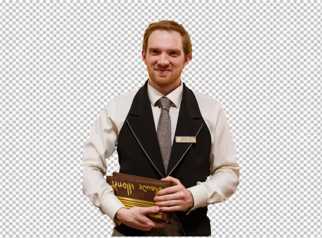 Free Premium PNG Luxury waiter holding an empty placard PNG