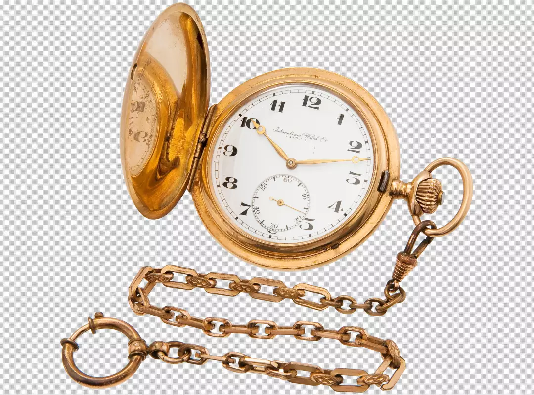 Free Premium PNG Stop watch golden color with chain 