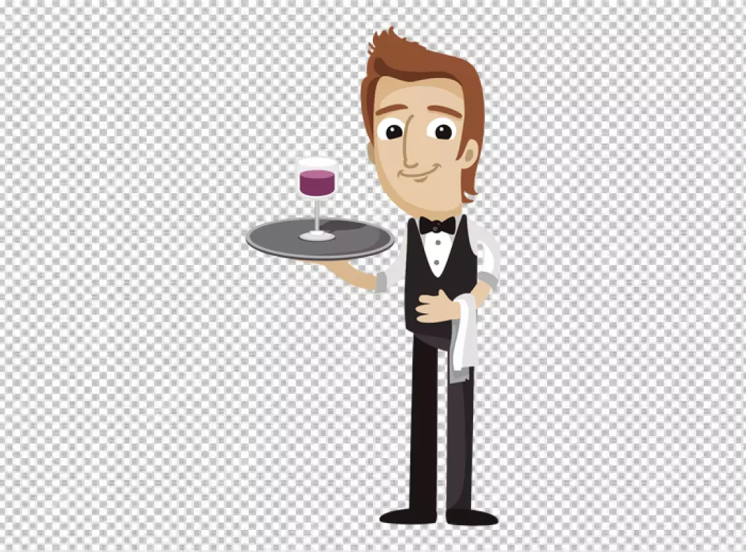 Free Premium PNG Waiter holding tray of drinks PNG