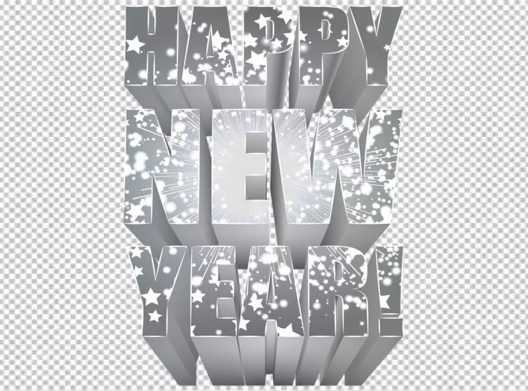 Free Premium PNG 3D text Black & White of New Year Wishes