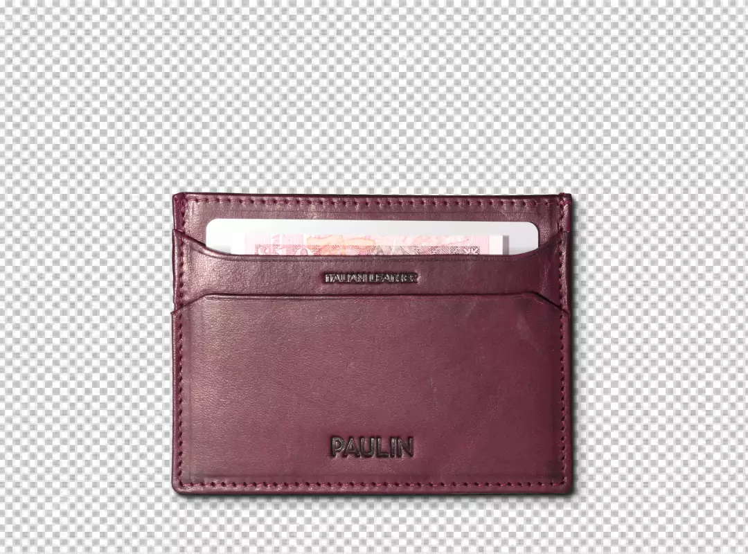 Free Premium PNG Dark red leather wallet product Design with card