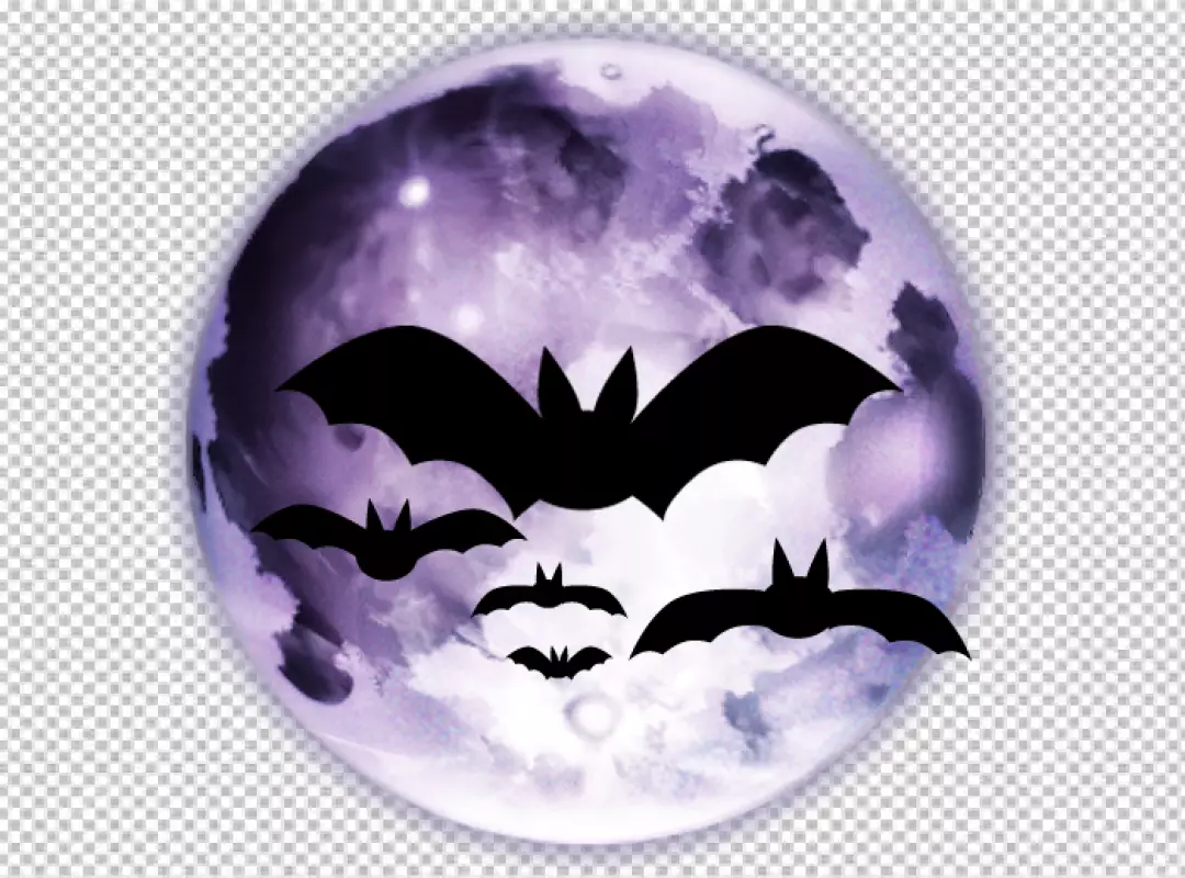 Free Premium PNG Halloween Bats flying in front of a full moon with a starry sky