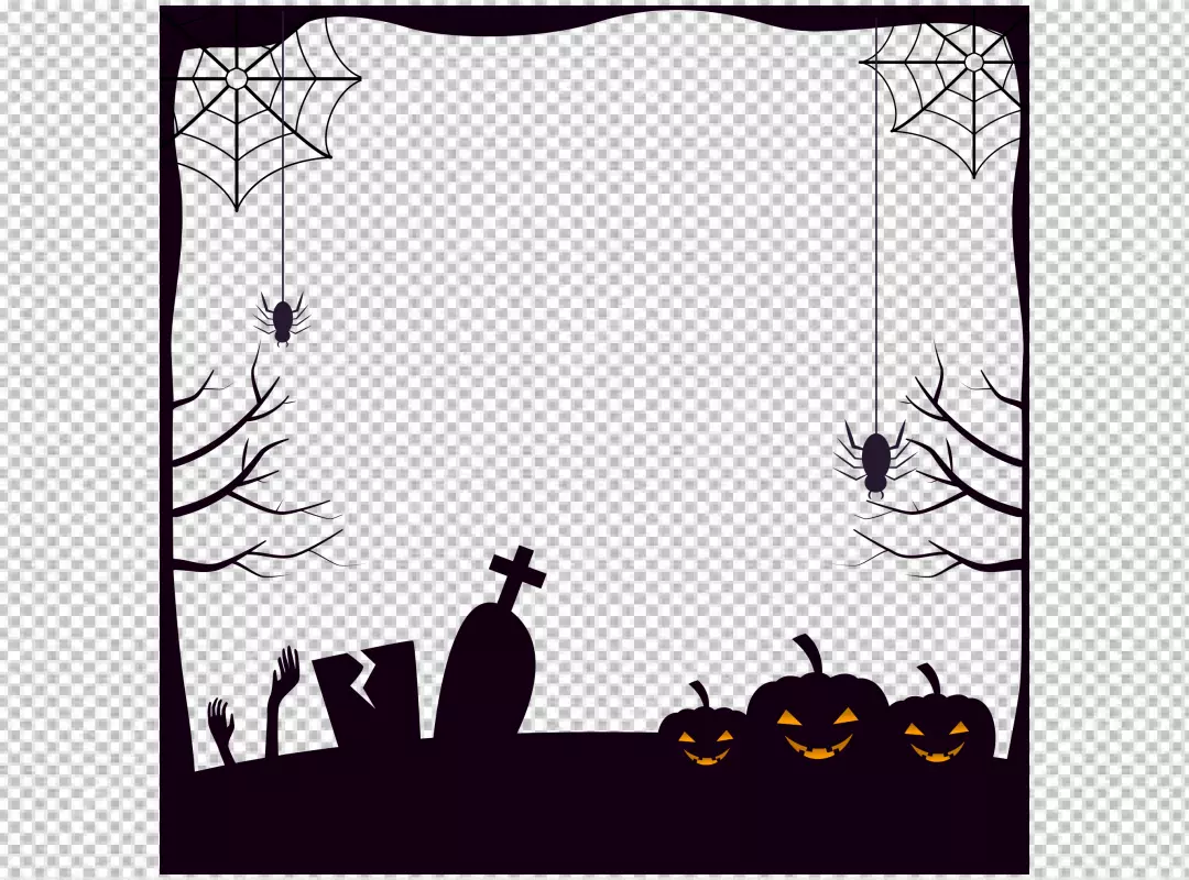 Free Premium PNG Halloween black frame illustration with spider net and tree silhouettes