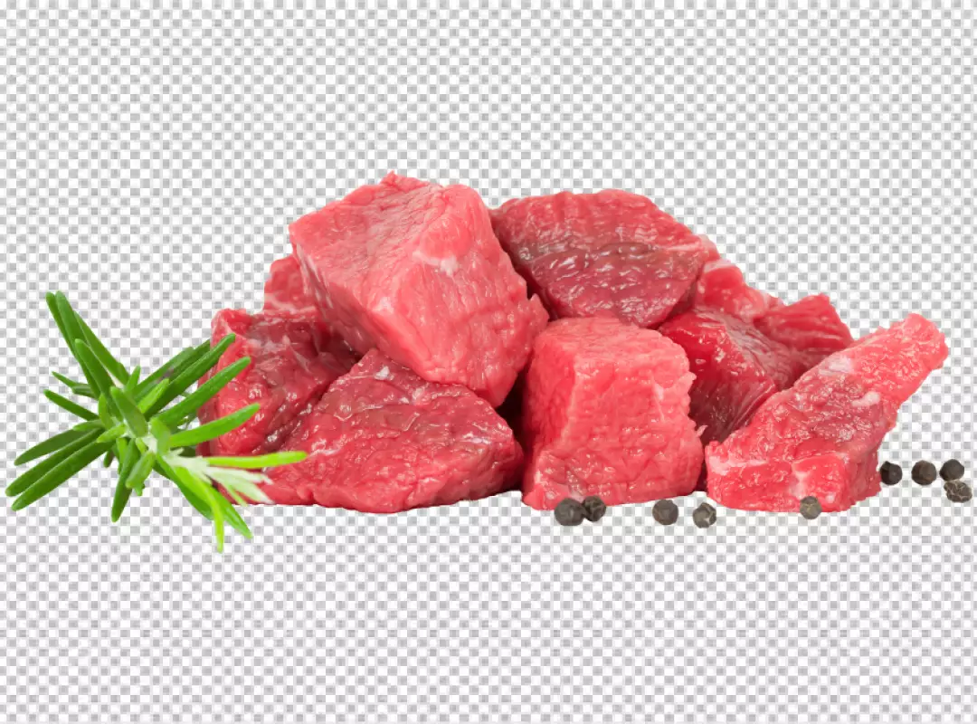 Free Premium PNG A pile of raw beef chunks is a deep red color and has a good amount of marbling