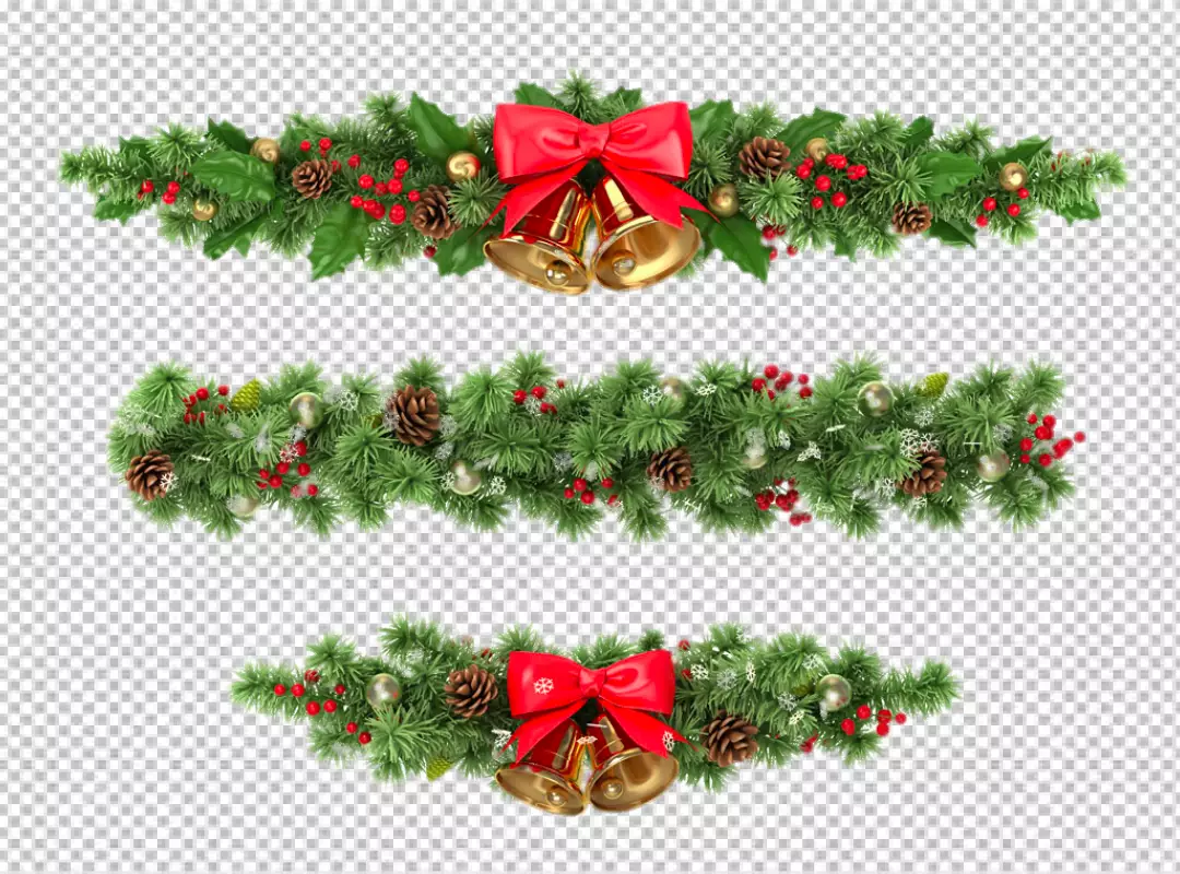 Free Premium PNG Christmas decorations with fir tree golden jingle bells and xmas decorative elements