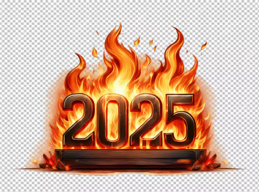 Free Premium PNG Happy New Year 2025 In Fire Design PNG