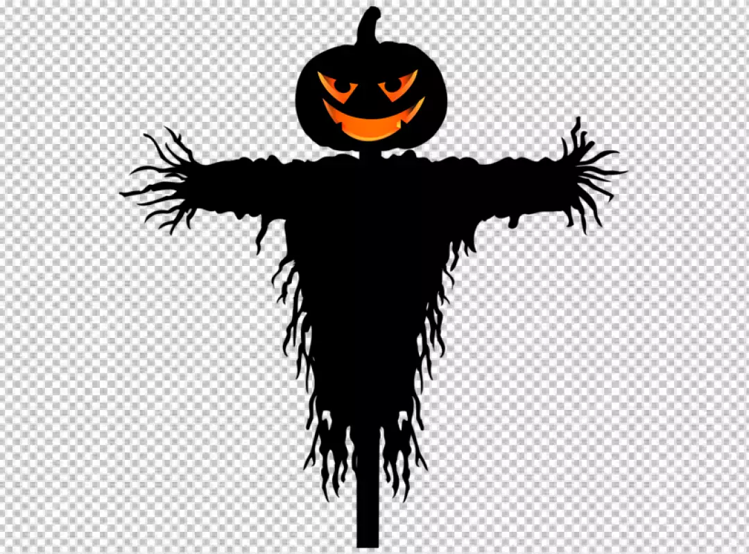 Free Premium PNG Halloween Scarecrow with Silhouette Illustration