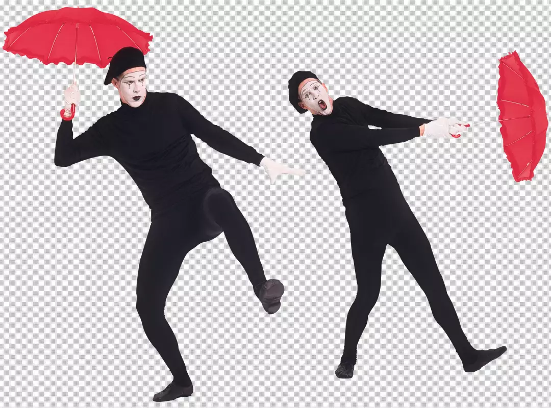 Free Premium PNG Clown character black dress tow boys with red umbrella