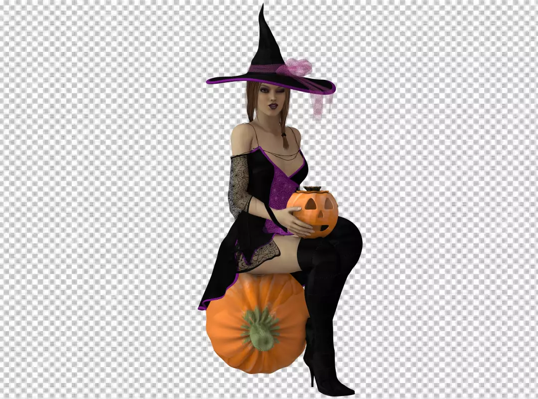 Free Premium PNG Halloween pumpkin with female witch