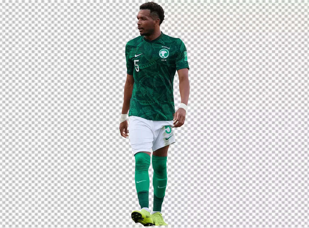 Free Premium PNG Ali Al-Bulaihi Saudi Arabian football player wearing a green and white jersey