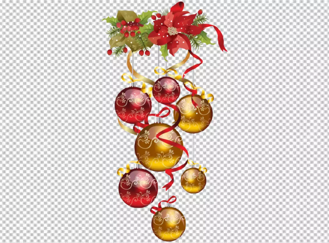 Free Premium PNG Branches of fir tree with balls, bells and other Christmas ornament on white isolated background