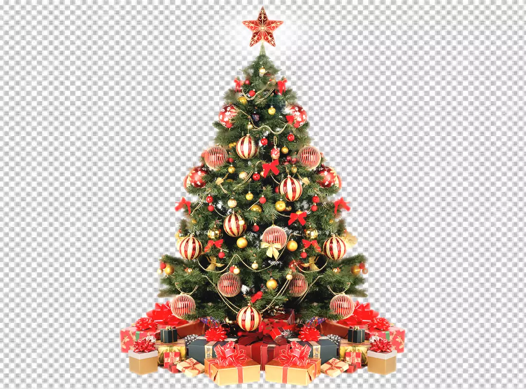 Free Premium PNG A christmas tree with a star and balls decorate