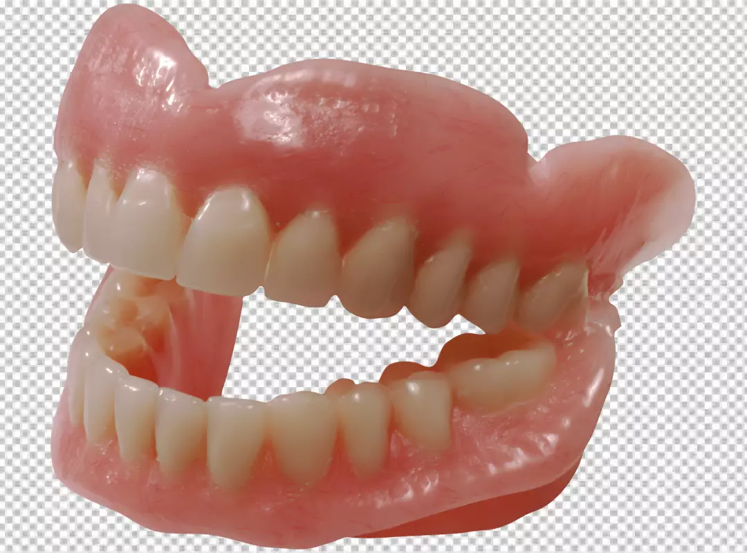 Free Premium PNG The dentures are made of a pink acrylic material and have a full set of teeth