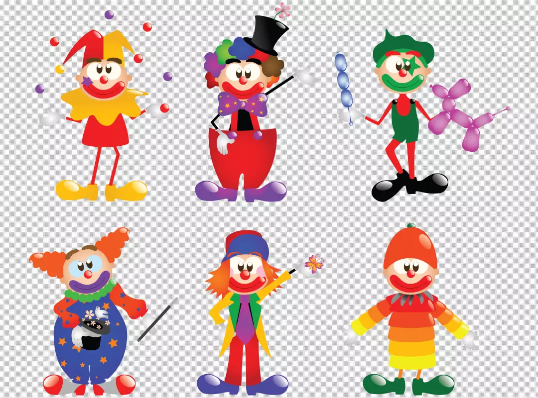 Free Premium PNG Colorful Clown in Party Hat | set clown character 