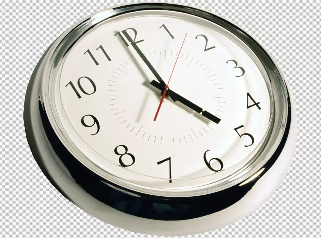 Free Premium PNG Round wall clock with a white face black hour and minute hands and a silver second hand png