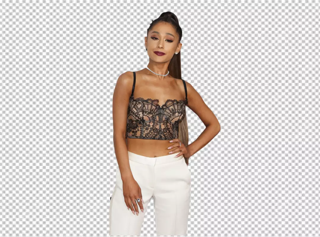 Free Premium PNG Elegant Woman in Lace Top and White Pants in Fashion show