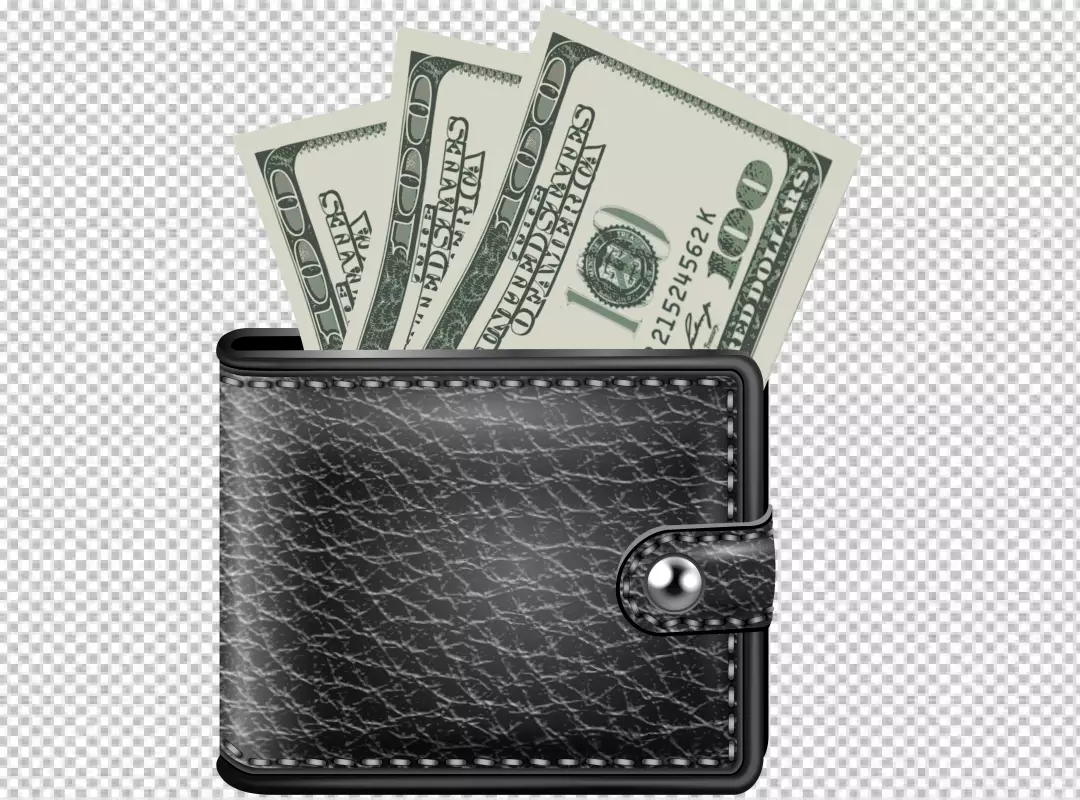 Free Premium PNG Black leather wallet product Design with mony 2