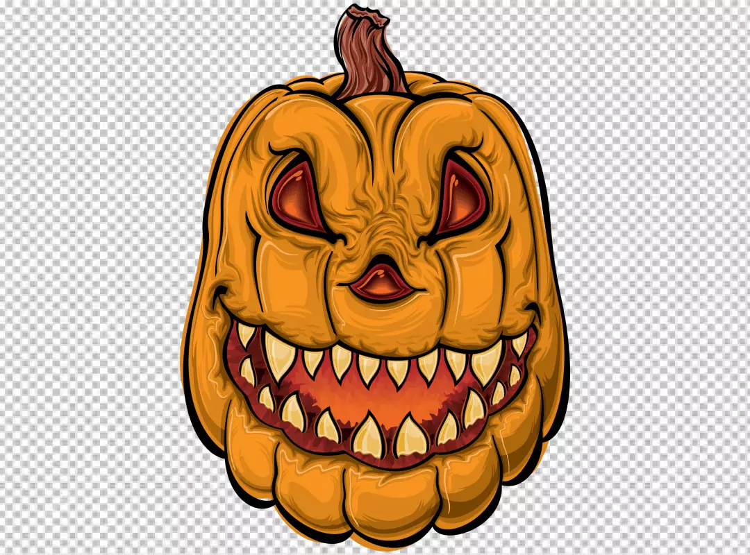 Free Premium PNG Frightening Pumpkin Illustration for Halloween Decor