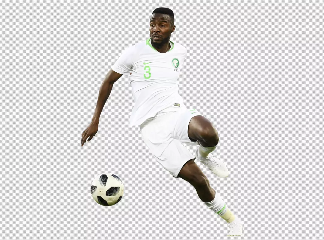 Free Premium PNG Osama Hawsawi is wearing a white jersey with green shorts and socks