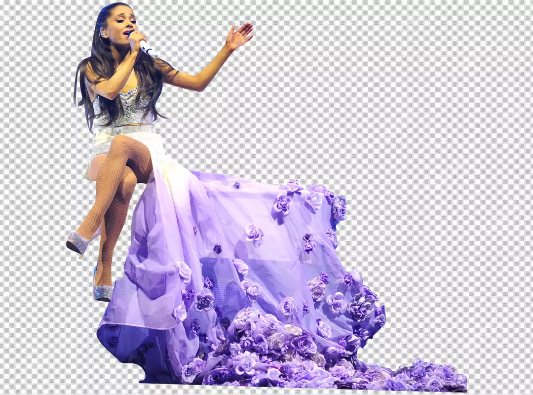 Free Premium PNG Woman Singing in Elegant Purple Dress Also showing lyric on her hand