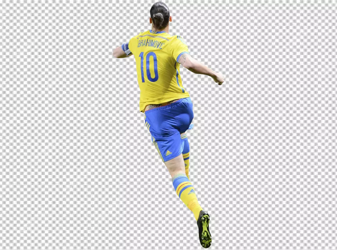 Free Premium PNG Zlatan Ibrahimovic a soccer player in a yellow jersey and blue shorts