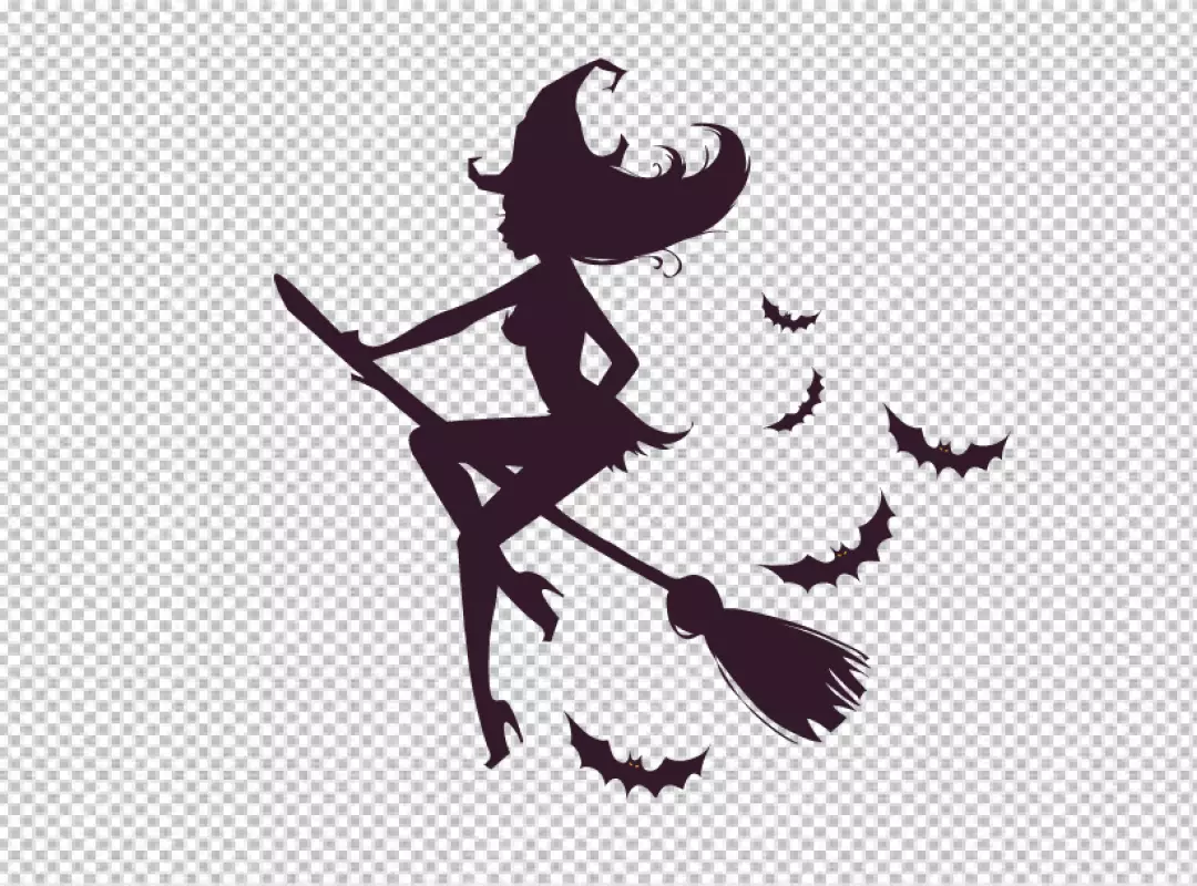 Free Premium PNG Scary dark witches flying on a broom on Halloween