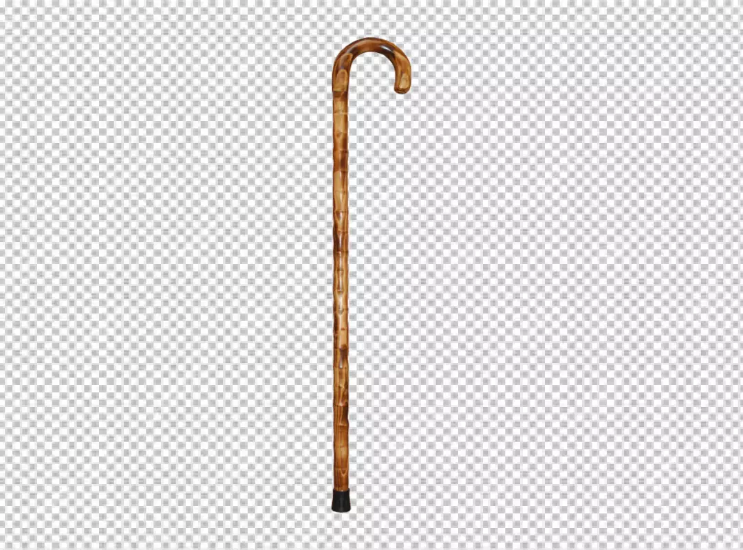 Free Premium PNG A brown wooden cane with a black rubber tip