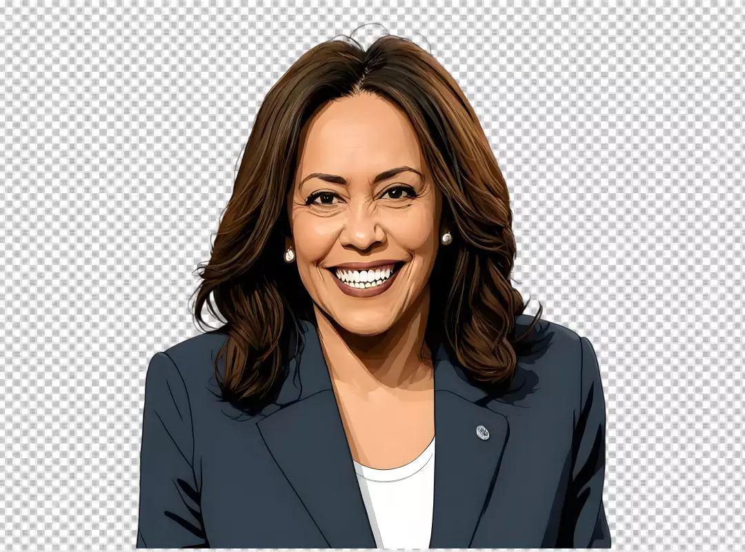 Free Premium PNG Kamala Harris is wearing a dark blue suit and a white blouse