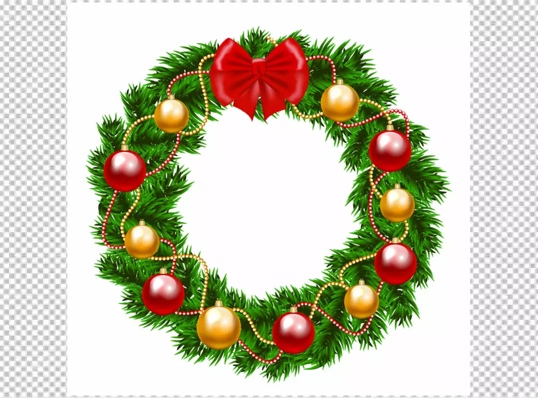 Free Premium PNG Realistic Christmas wreath with a big red bow and New Years