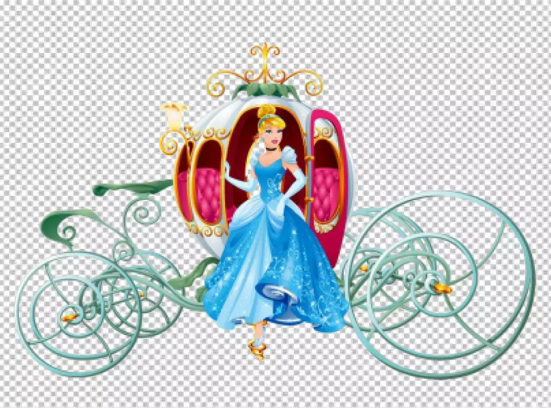 Free Premium PNG Cinderella princess in blue and white dress with Princess Carriage