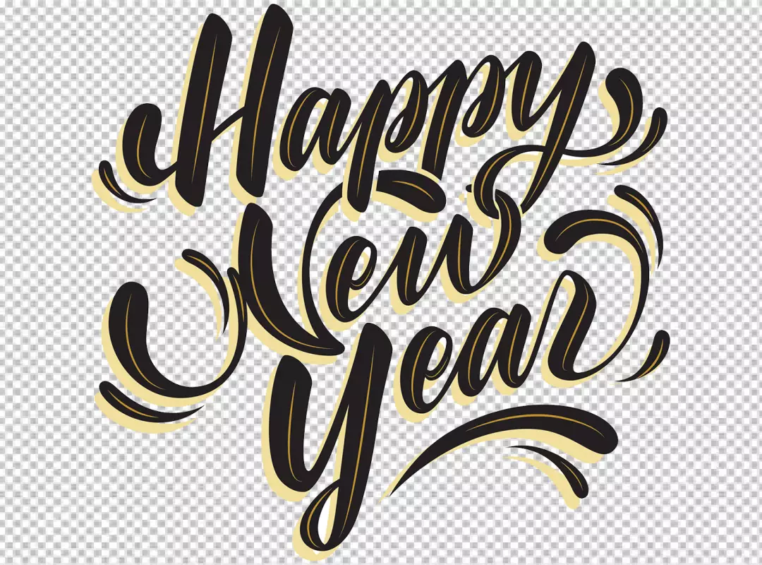 Free Premium PNG Happy New Year text Black Calligraphic Lettering