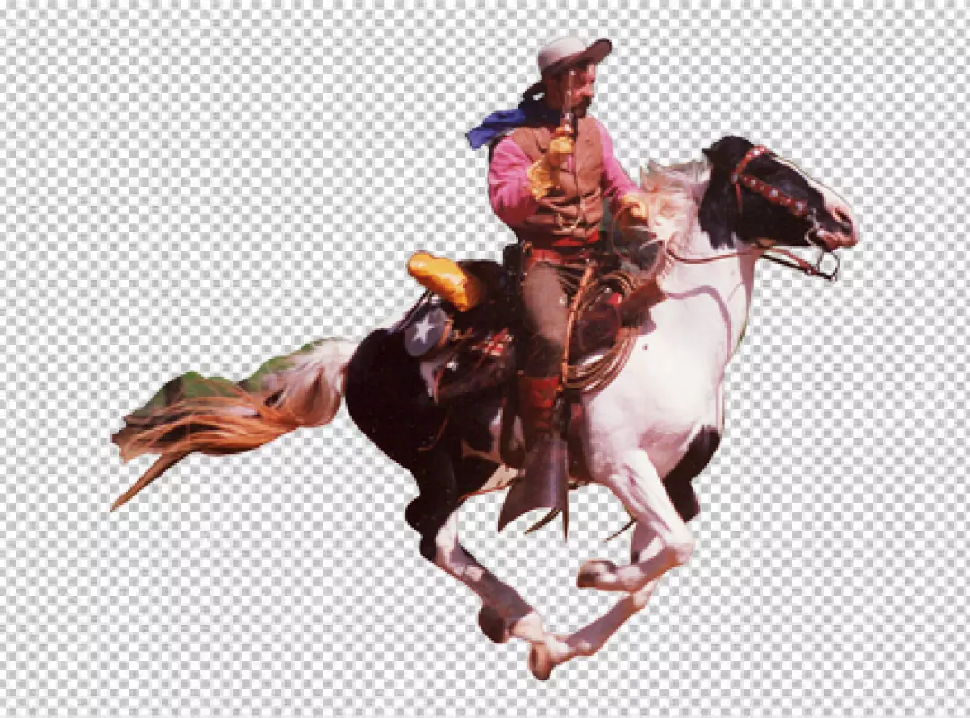 Free Premium PNG Silhouette of Cowboy Riding transparent BG