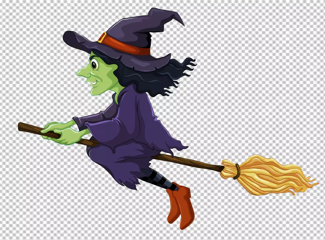 Free Premium PNG Scary witch flying on a broom on Halloween 