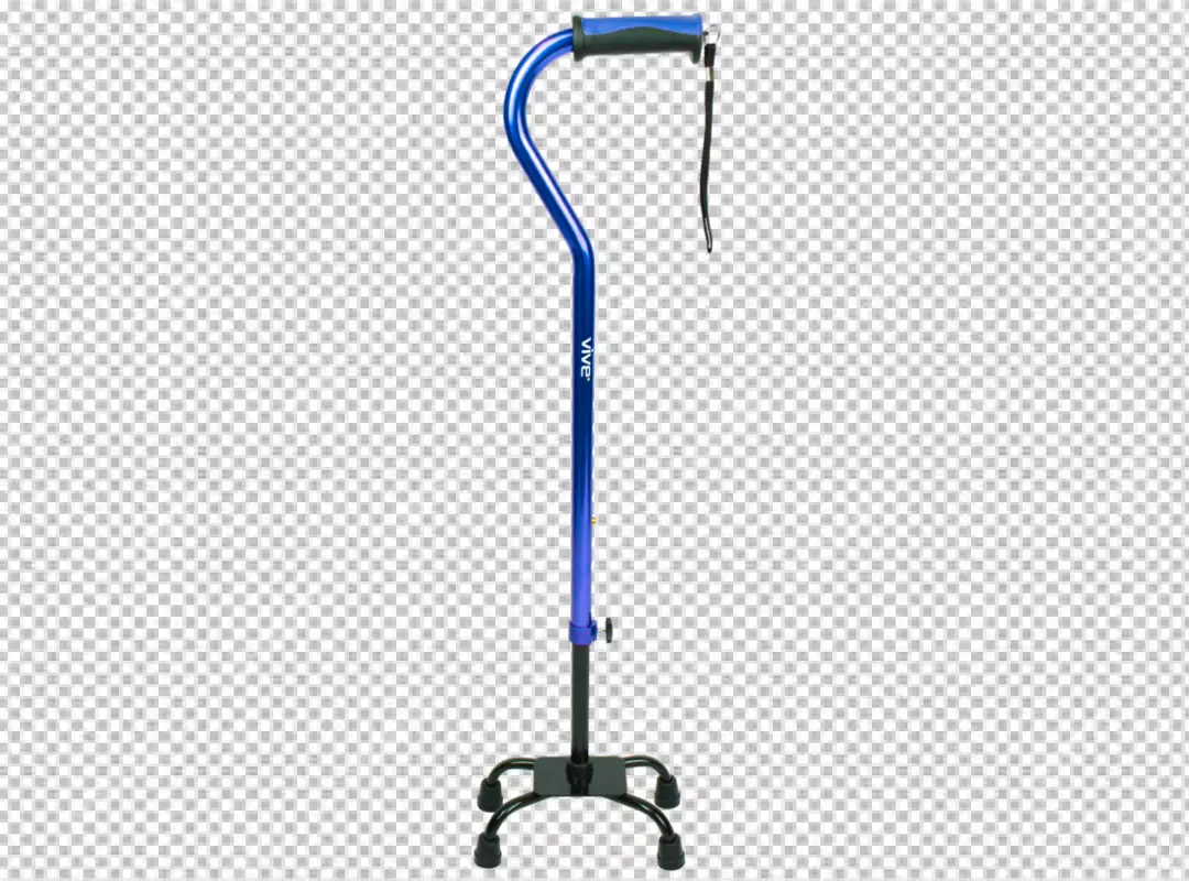 Free Premium PNG A Blue Medical silver tripod cane walking stick on transparent background