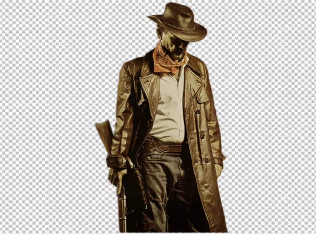 Free Premium PNG Cowboy with hat in photorealistic PNG