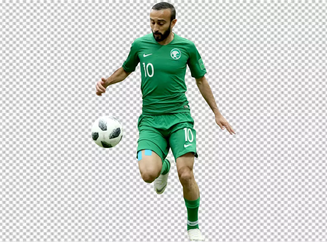 Free Premium PNG Mohammad Al-Sahlawi professional soccer player in a green uniform with the number 10 on his back