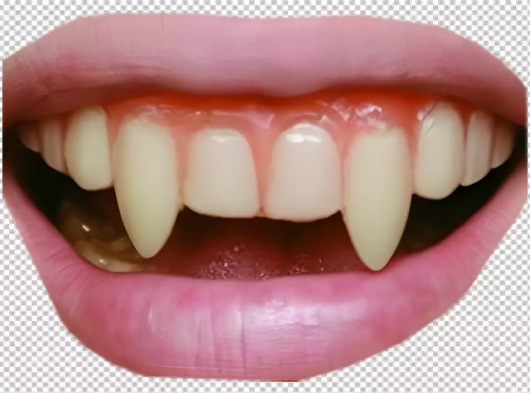 Free Premium PNG a close-up of a person's mouth with two prominent vampire fangs