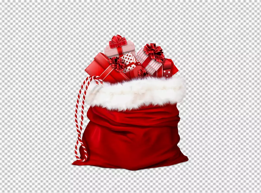 Free Premium PNG Red Santa gift sack filled with presents isolated on png background