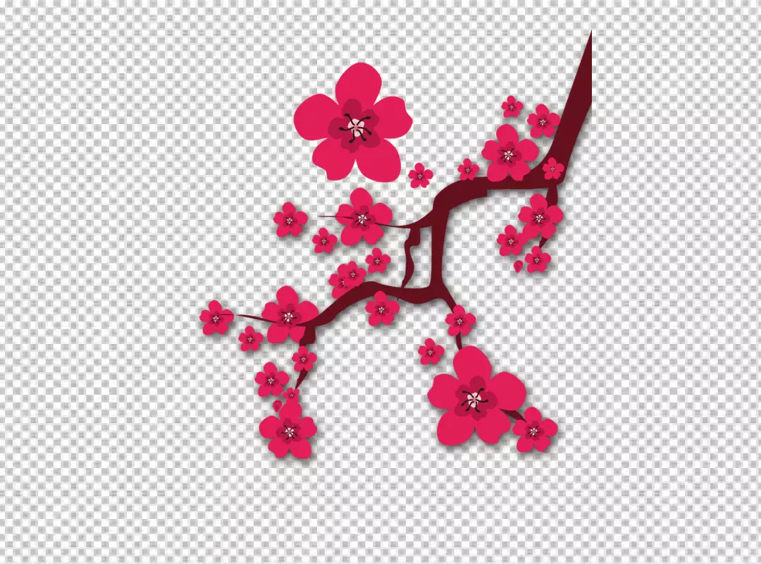 Free Premium PNG Red Plum blossom tree branch flat cartoon style