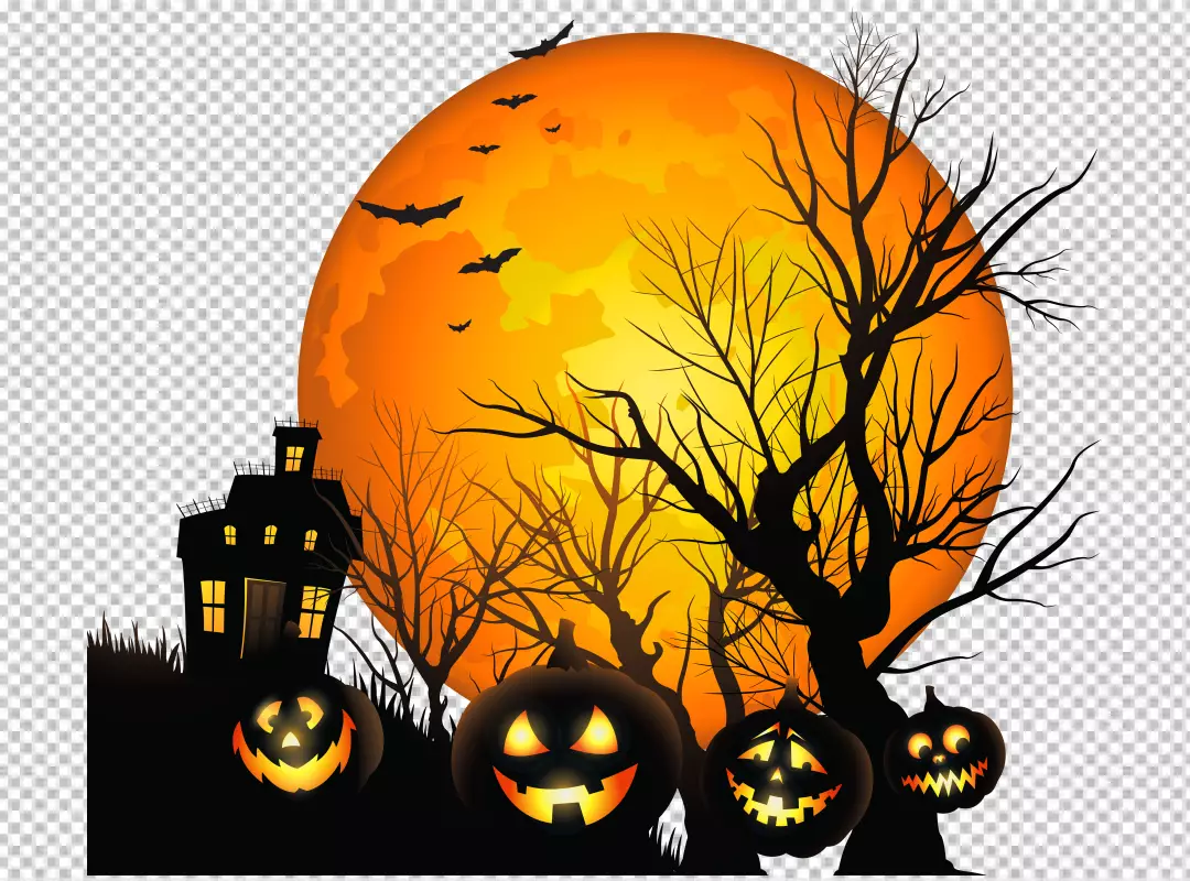 Free Premium PNG Haunted House and Moon Halloween themed