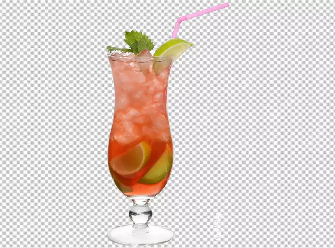 Free Premium PNG A glass of red cocktail with ice and an orange slice PNG