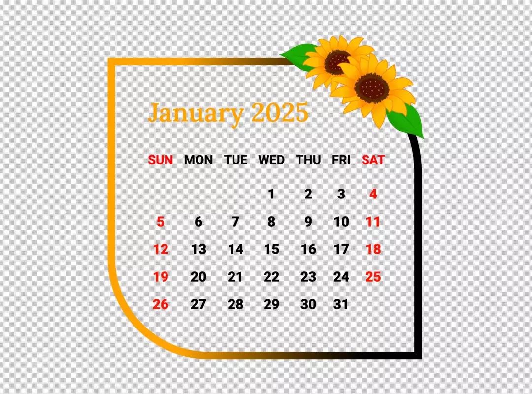 Free Premium PNG 2025 january calendar