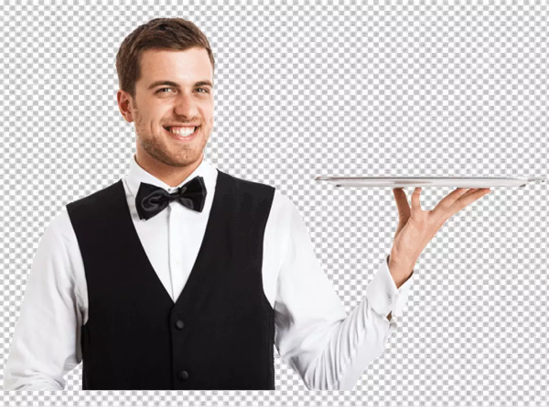 Free Premium PNG Waiter holding tray of drinks isolated on 