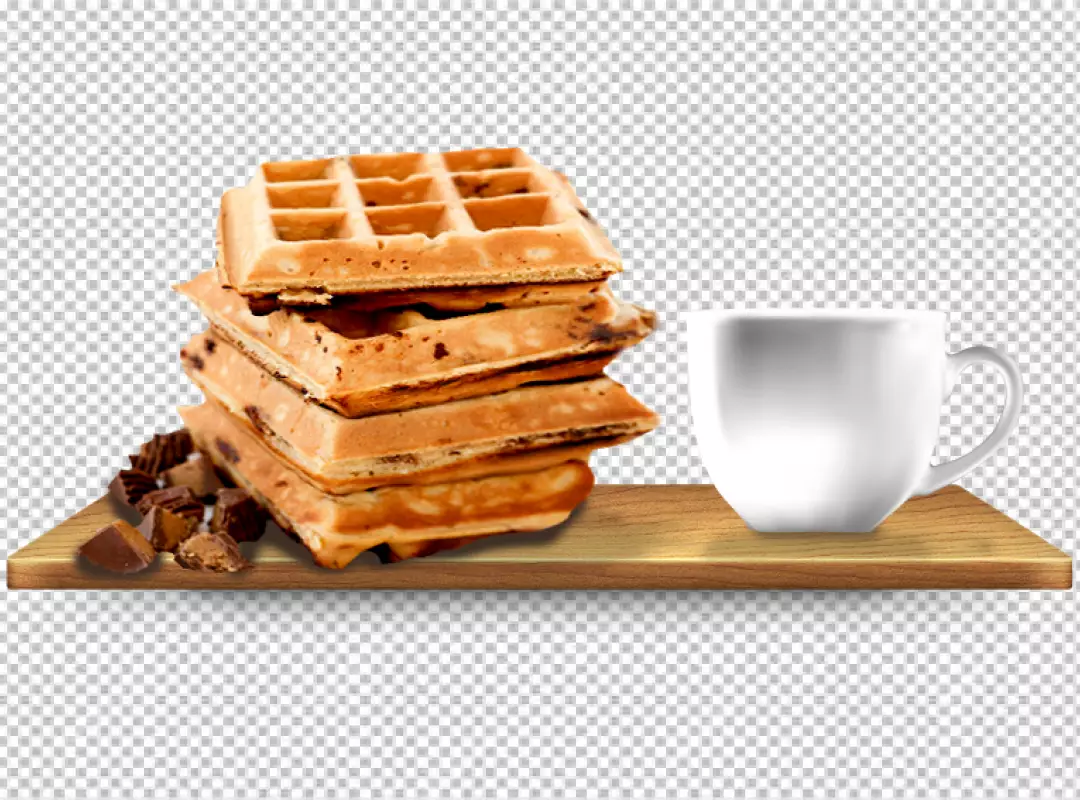 Free Premium PNG Waffle Stack with Coffee